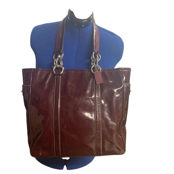 COACH F12838 Burgundy Patent Leather Tote Shoulder Bag SEE DESCRIPTION Vintage - Picture 1 of 14